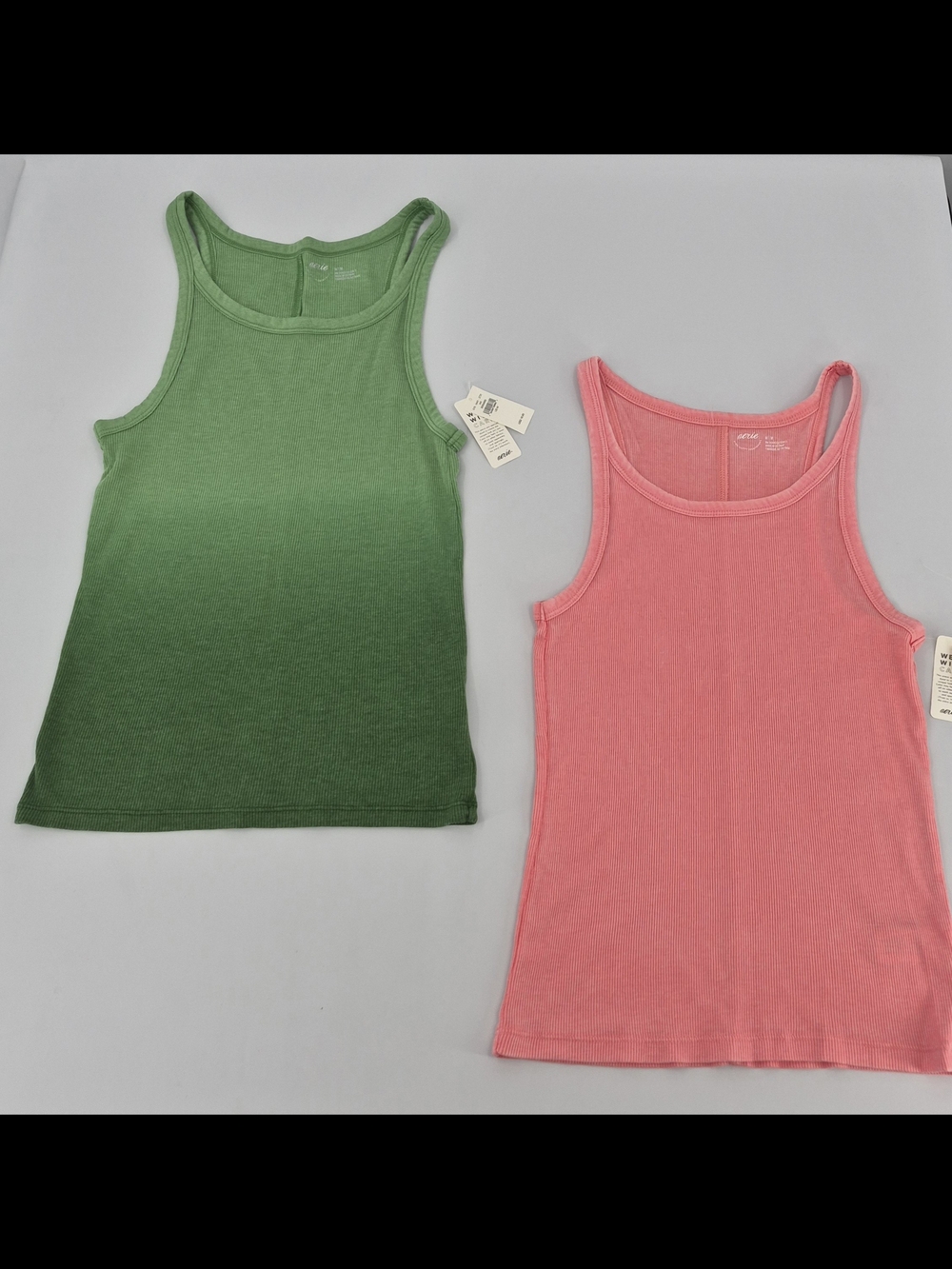 Aerie Women's Ribbed Stretch Sleeveless Tank Pink & Green Ombré Size Med NWT